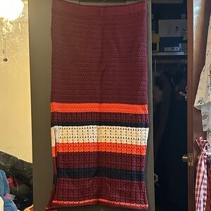 Free People Burgundy and Striped Pencil Skirt